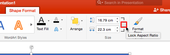 The Drawing Tools Format tab includes the Size group