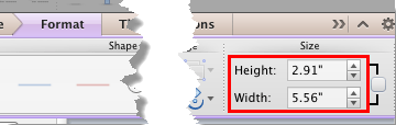 Height and Width options within the Format tab Height and Width options within the Format tab