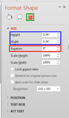 Rotation option within the Format Shape Task Pane Rotation option within the Format Shape Task Pane