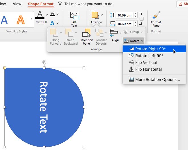 Shape rotated to 90°