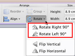 The Format tab includes Rotate button The Format tab includes Rotate button