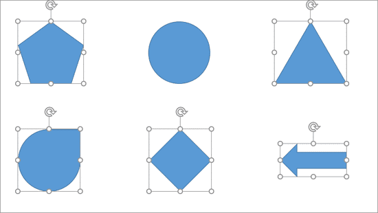 Slide with all shapes selected except a single deselected shape