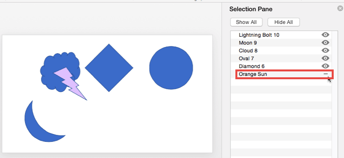 Hide/show the shape in the Pane Hide/show the shape in the Pane