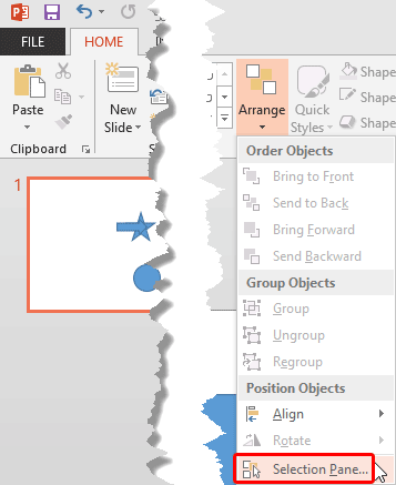 Selection Pane option Selection Pane option