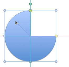 Top yellow diamond handle of the Pie shape being dragged towards left
