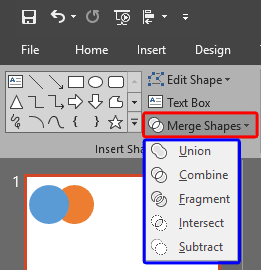 Merge Shapes drop-down gallery