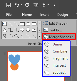 Merge Shapes drop-down gallery