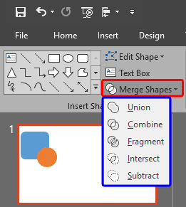 Merge Shapes drop-down gallery Merge Shapes drop-down gallery