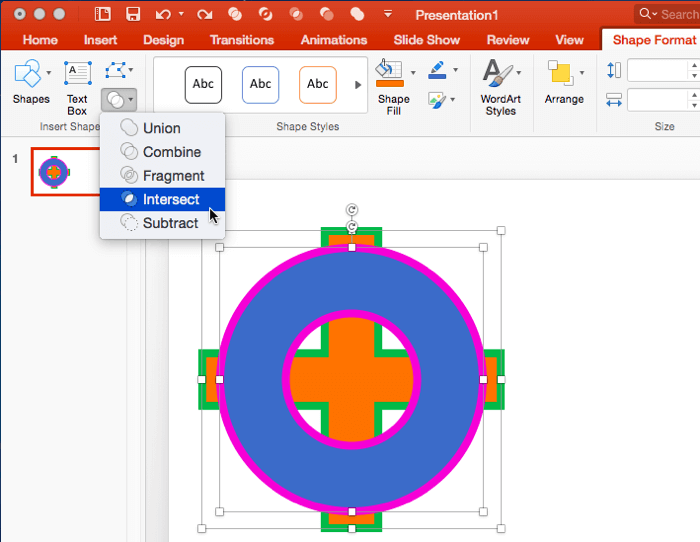 Merge Shapes drop-down gallery