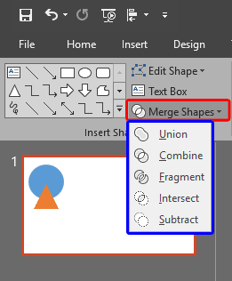 Merge Shapes drop-down gallery