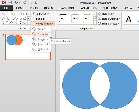 Previously selected shapes are Combined
