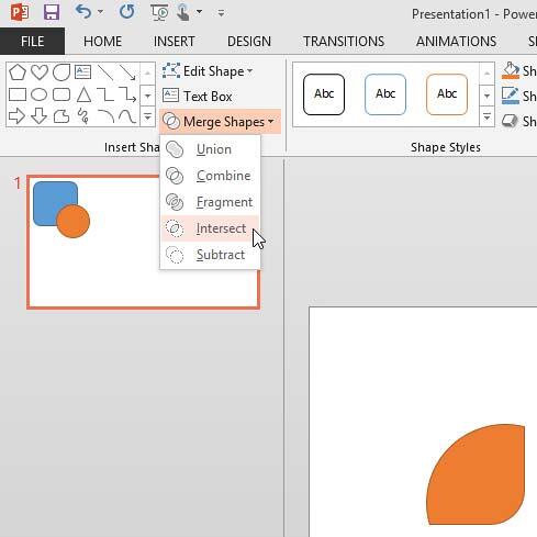 Previously selected shapes are intersected