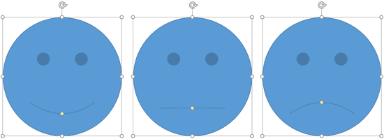 Smiley Face shape is changed to a straight face and a sad face by dragging the yellow round handle