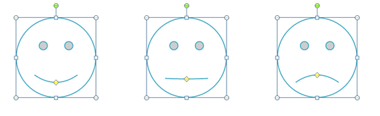 Smiley Face shape is changed to a straight face and sad face by dragging the yellow diamond handle Smiley Face shape is changed to a straight face and sad face by dragging the yellow diamond handle
