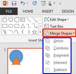 Merge Shapes drop-down gallery