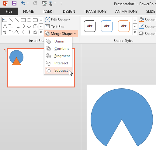 Previously selected shapes are subtracted