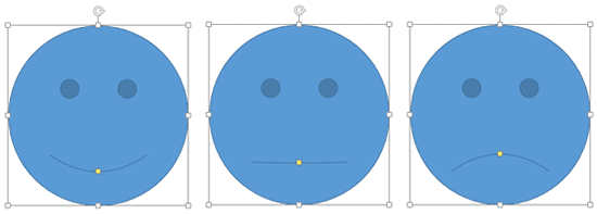 Smiley Face shape is changed to a straight face and a sad face by dragging the yellow square handle