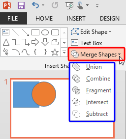 Merge Shapes drop-down gallery