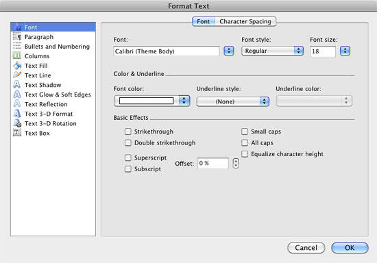 Format Text dialog box