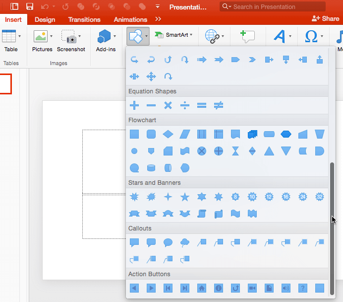 More Shape categories in the Shapes gallery