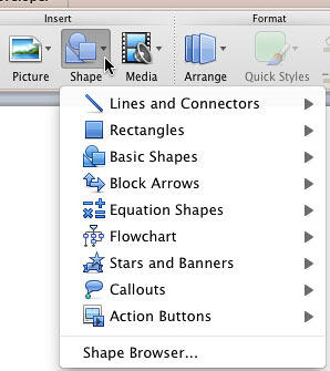Shape gallery in PowerPoint 2011