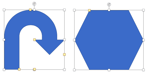 The U-Turn Arrow has five yellow square handles and the Hexagon has just one