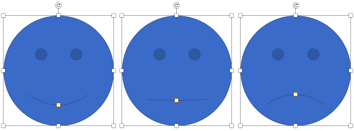 Smiley Face shape is changed to a straight face and a sad face by dragging the yellow square handle