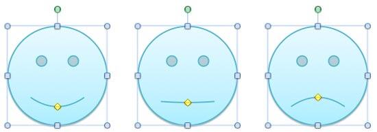 Smiley Face shape is changed to a straight face or a sad face by dragging the yellow diamond handle Smiley Face shape is changed to a straight face or a sad face by dragging the yellow diamond handle