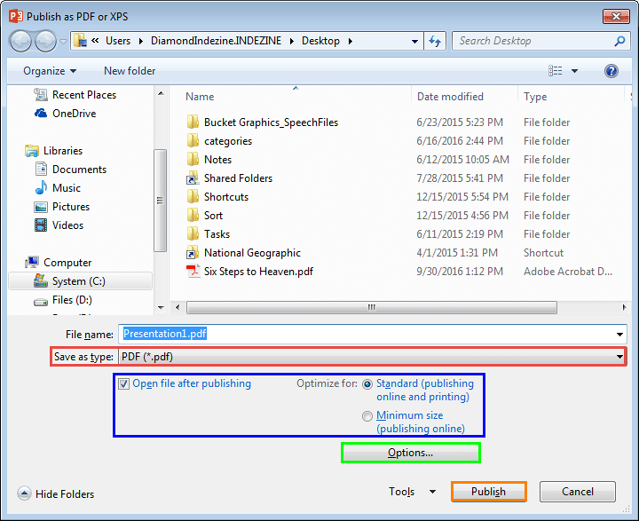 Publish as PDF or XPS