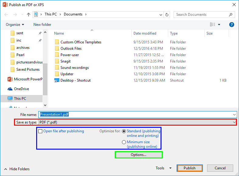 Publish as PDF or XPS