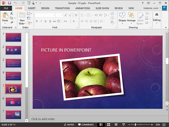 Slide with picture selected
