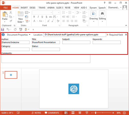 Document Panel within the active presentation
