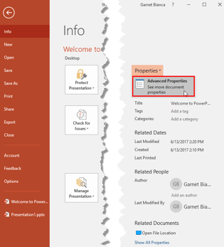 Advanced Presentation Properties in PowerPoint 2016 for Windows