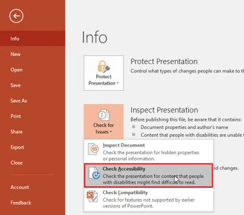 Check Accessibility in PowerPoint 2016 for Windows