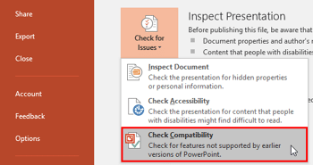 Check Compatibility in PowerPoint 2016 for Windows