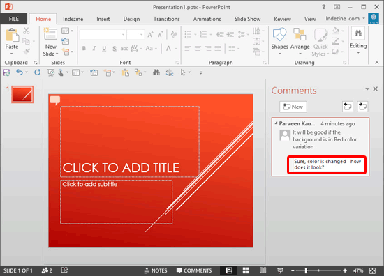 Comment replied within the PowerPoint desktop application Comment replied within the PowerPoint desktop application