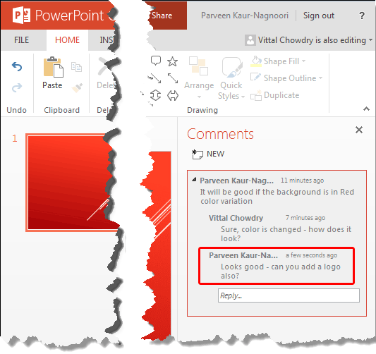 Replied to a comment within PowerPoint Online Replied to a comment within PowerPoint Online