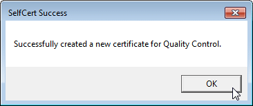 SelfCert Success window