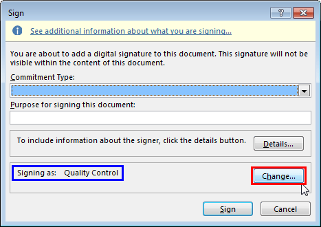 Sign dialog box