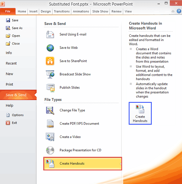 Create Handouts button