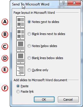Send to Microsoft Word dialog box