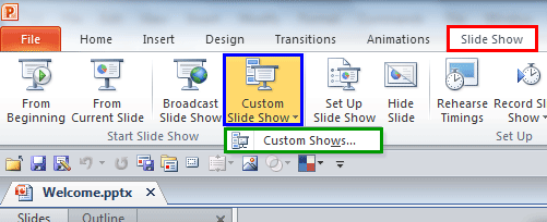 Custom Shows option Custom Shows option