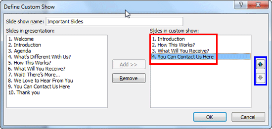 Slides added within Slides in custom show list Slides added within Slides in custom show list