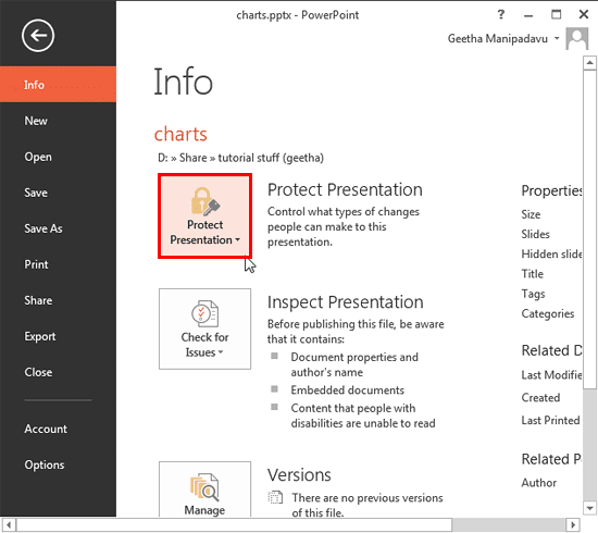 Protect Presentation option