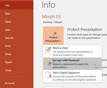 Encrypt with Password Option in PowerPoint 2016 for Windows