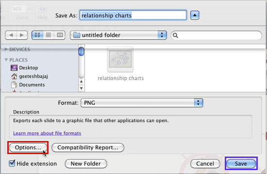 Options button within Save As dialog box Options button within Save As dialog box