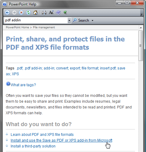 PowerPoint Help window
