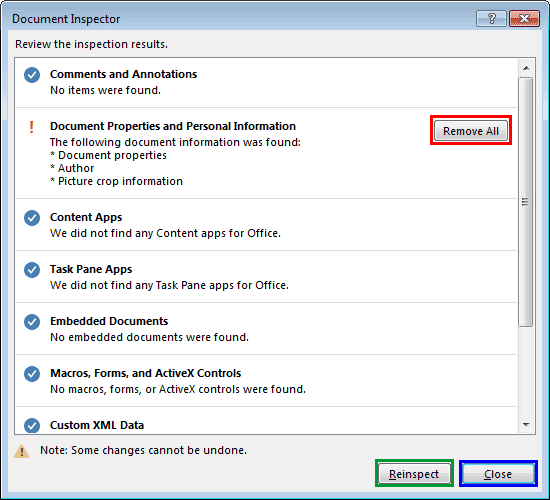 Document inspection results