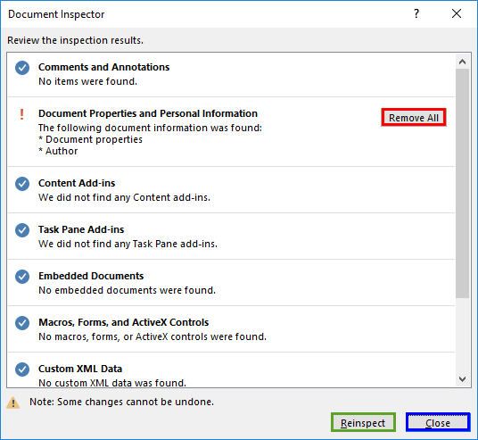 Document inspection results