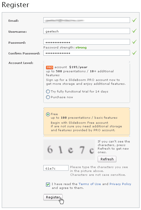 SlideBoom register form